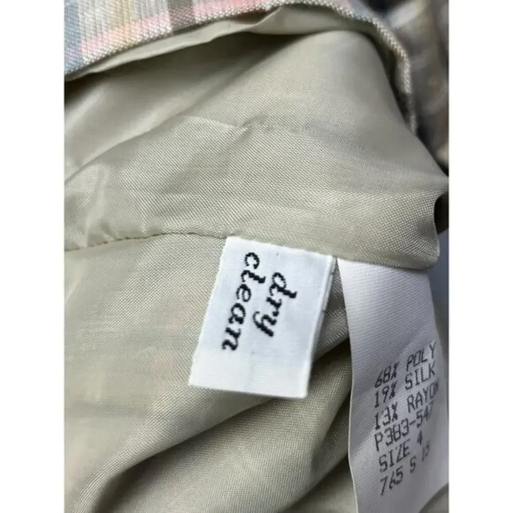 Counry Sophisticates Petite‎ Pendleton Jacket Blazer Womens 4 Tan Silk Plaid VTG